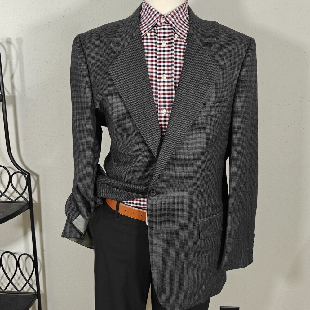 JOS A BANK Men's Sport Coat Blazer Two Button Charcoal Houndstooth Wool 44L‎